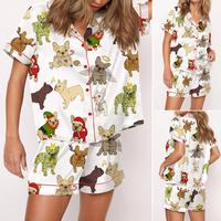 Christmas French Bulldog Satin Pajama Set For Women Short
