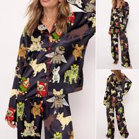Christmas French Bulldog Satin Pajama Set For Women Long