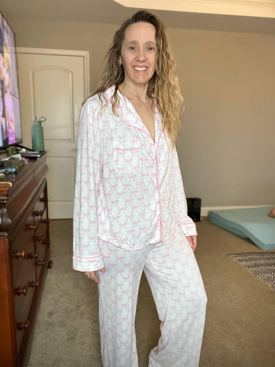Pink Bow Wide Leg Pants Pajama Set
