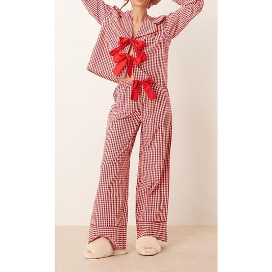 Women Ruffle Pajama Set Long Puff Sleeve Babydoll Shirt Pants Set