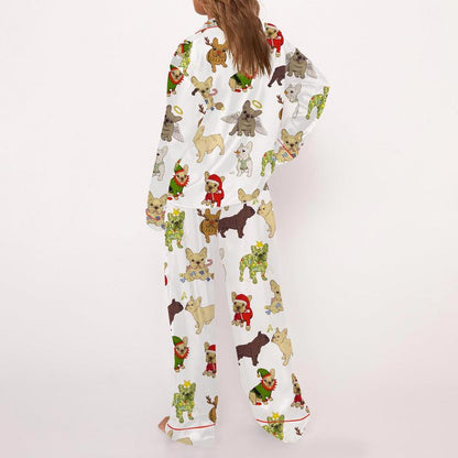 Christmas French Bulldog Satin Pajama Set For Women Long