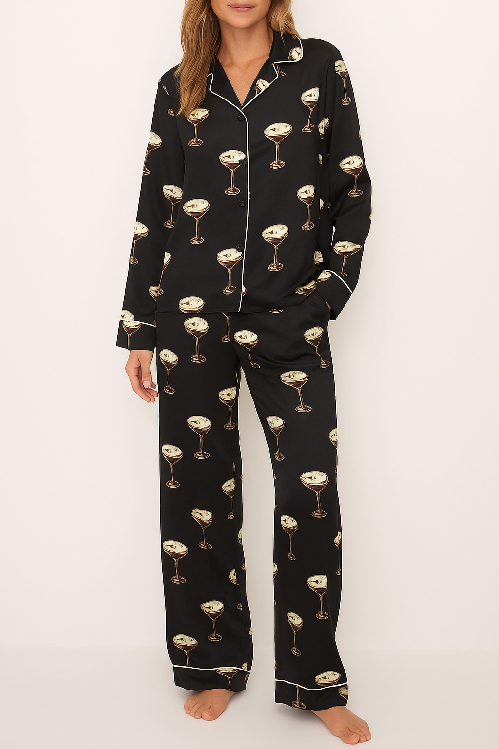 Espresso Martini Satin Pajama Long Set for Women | Luxe Sleepwear & Loungewear