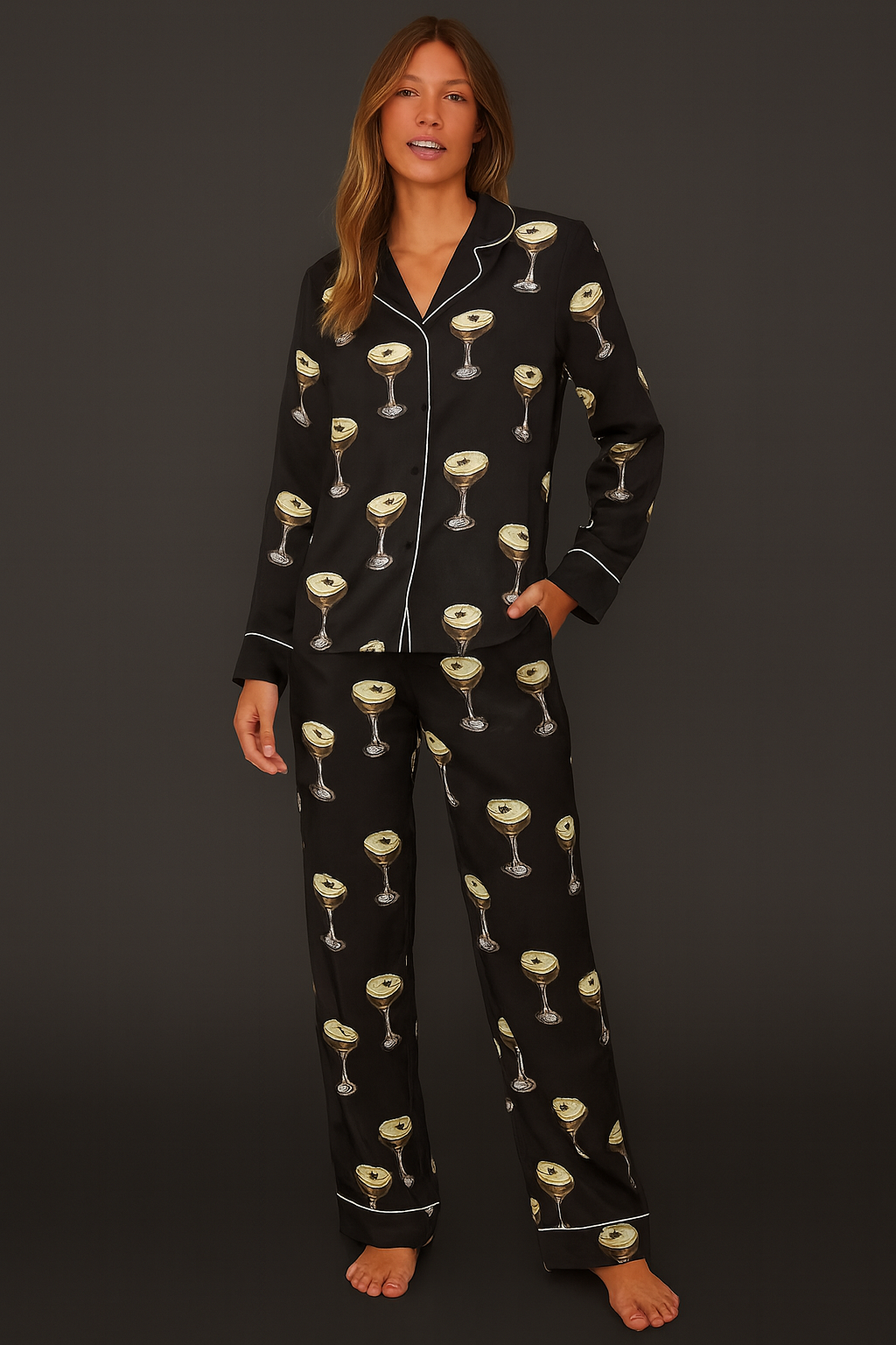 Espresso Martini Satin Pajama Long Set for Women | Luxe Sleepwear & Loungewear