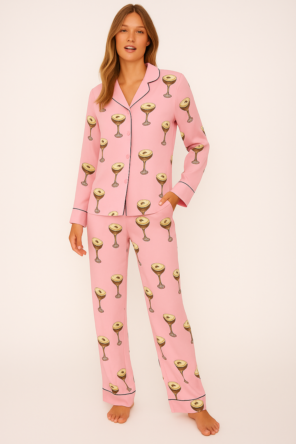 Espresso Martini Satin Pajama Long Set for Women | Luxe Sleepwear & Loungewear