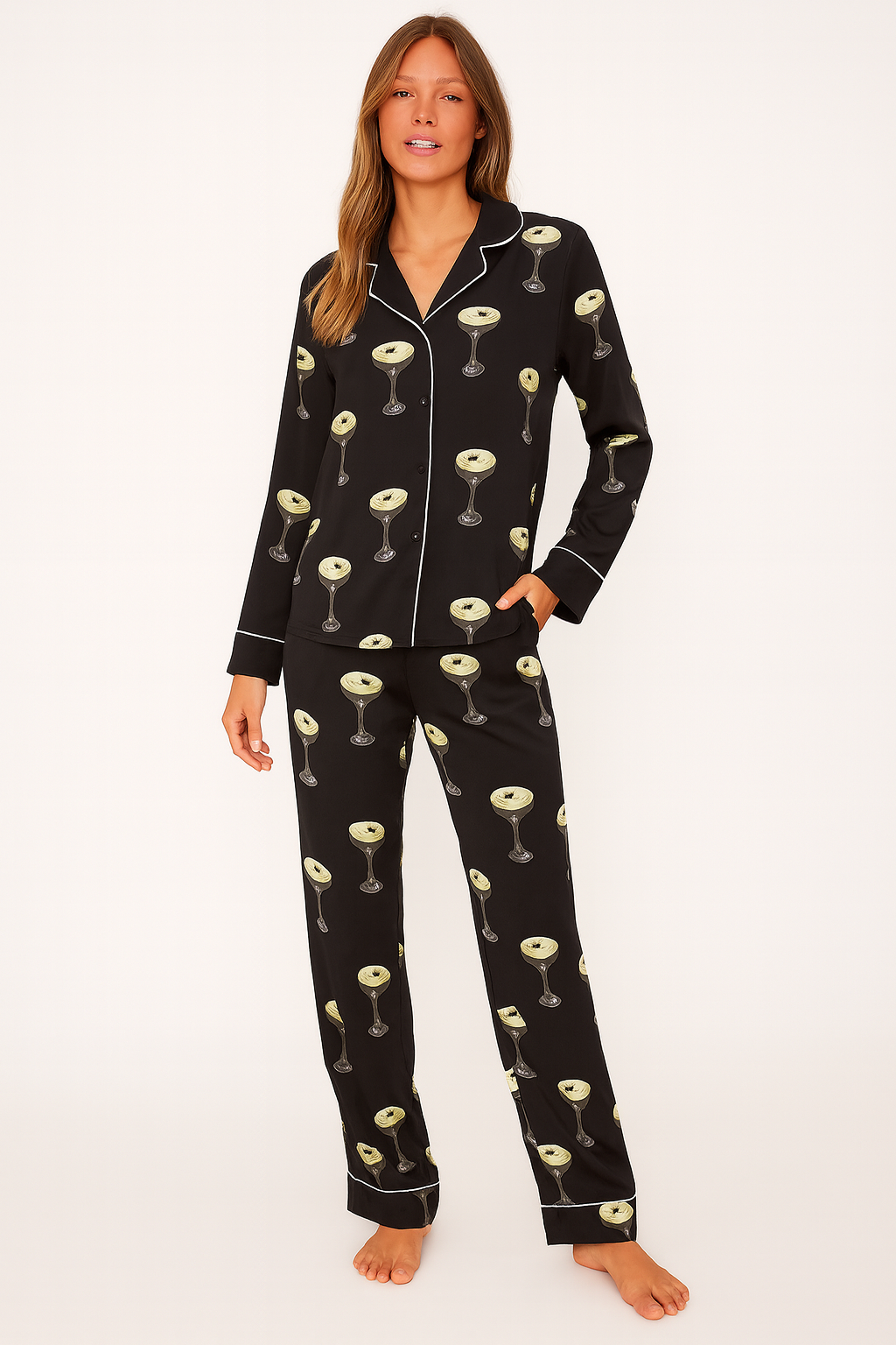 Espresso Martini Satin Pajama Long Set for Women | Luxe Sleepwear & Loungewear