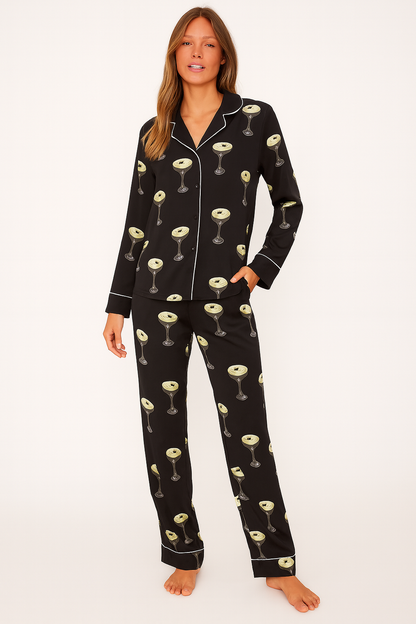 Espresso Martini Satin Pajama Long Set for Women | Luxe Sleepwear & Loungewear