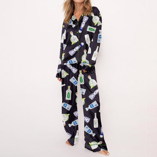 Tequila Bottles Pajama Set For Women Long