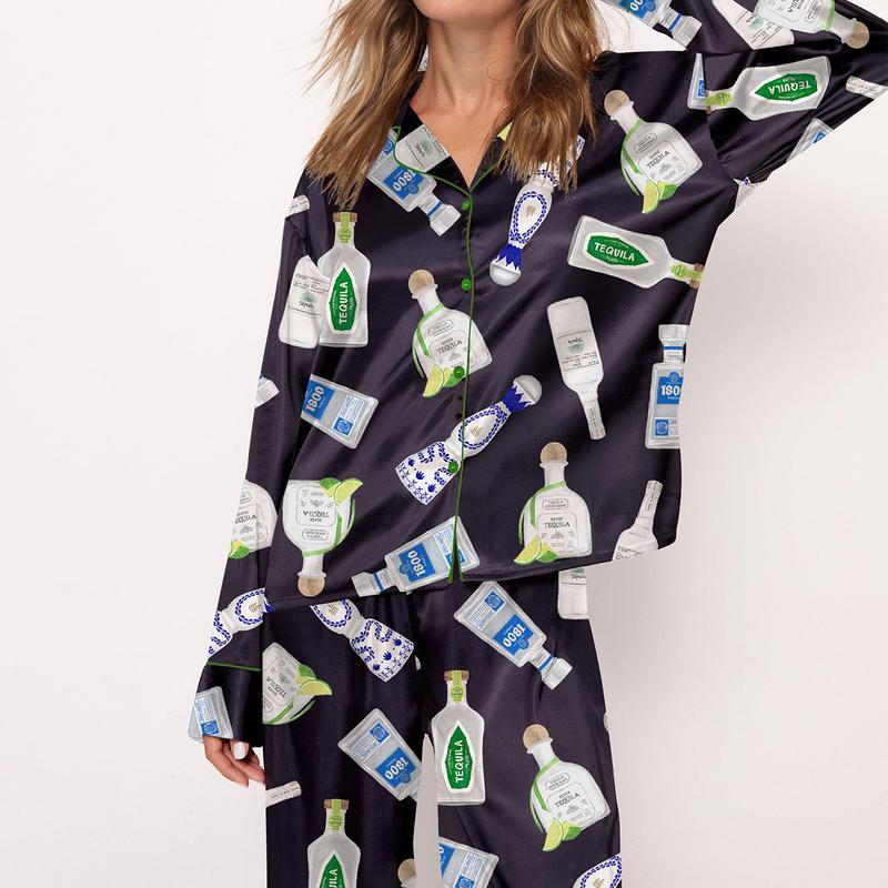 Tequila Bottles Pajama Set For Women Long