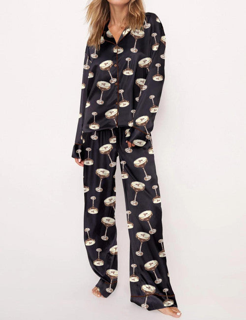 Espresso Martini Satin Pajama Long Set For Women Long